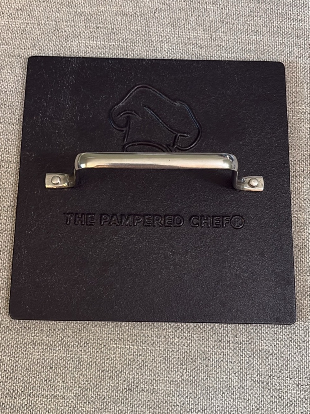The Pampered Chef Black Cast Iron Square Lid with Silver Handle